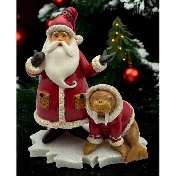 Vintage Debbie Mumm Santa Claus & Walrus Christmas Figurine on Iceberg - Picture 1 of 11
